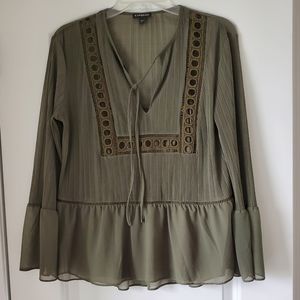 Express Olive Green Boho Top, Small